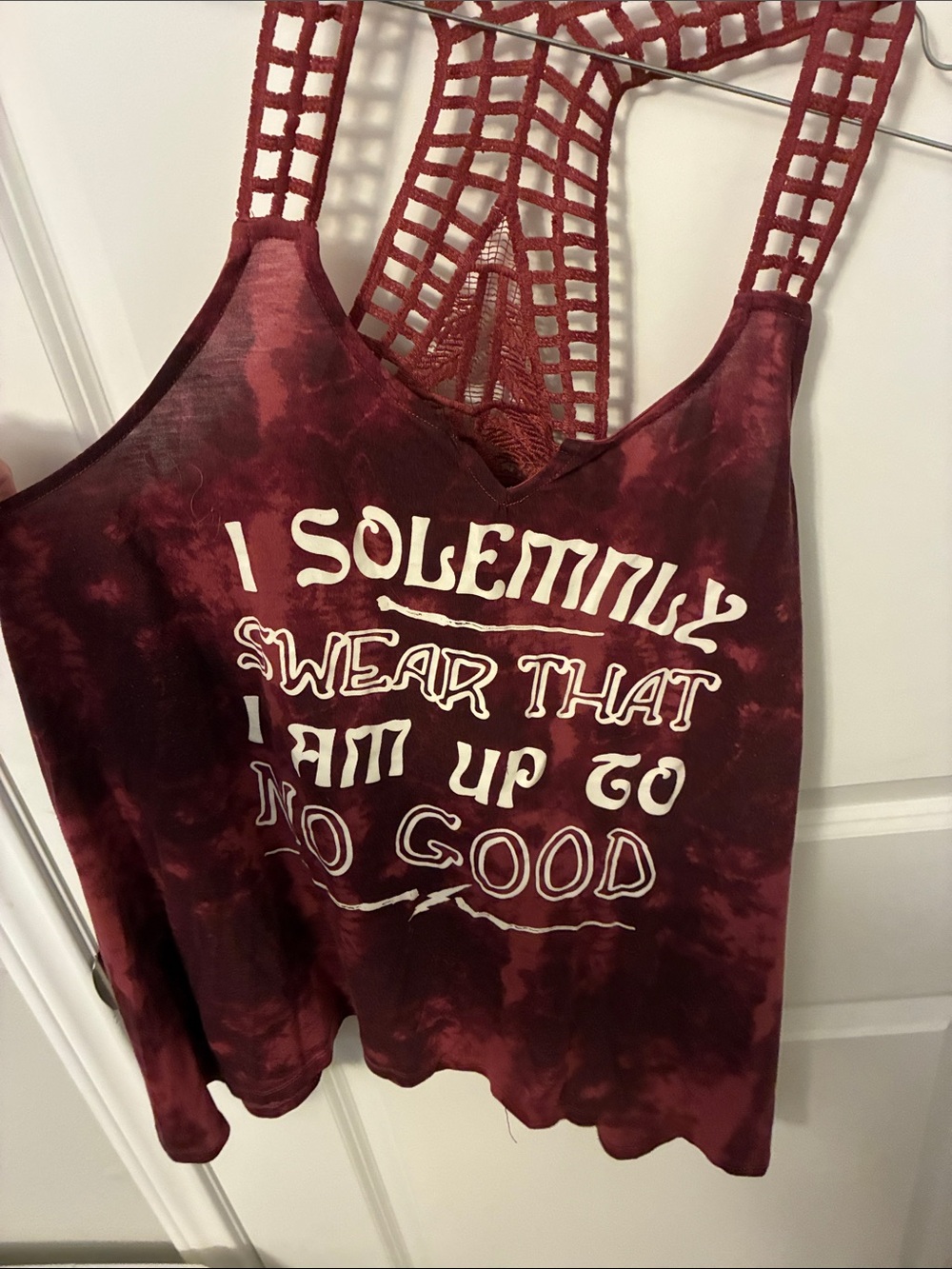 Harry Potter Tie-Dye Maroon Graphic Tank with Lattice Back Straps